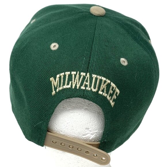 Milwaukee Bucks Basketball Snapback Embroidered Green Tan Cap Hat NBA Headcoverz - Picture 3 of 8